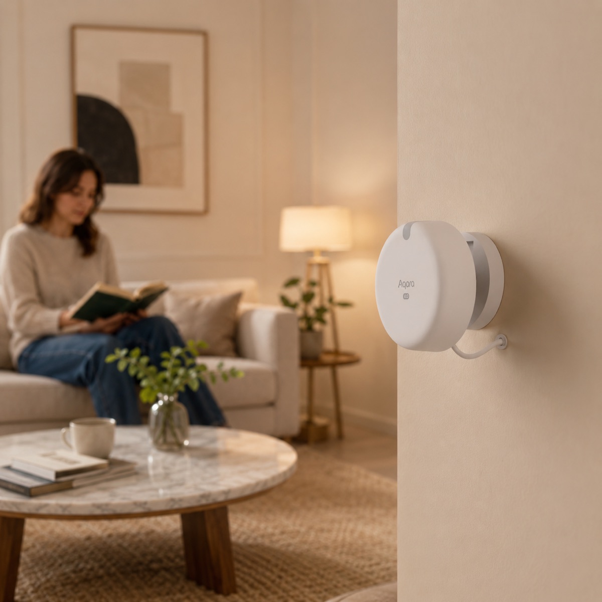 Aqara Spatial Multi-Sensor FP400 mounted on a living room wall