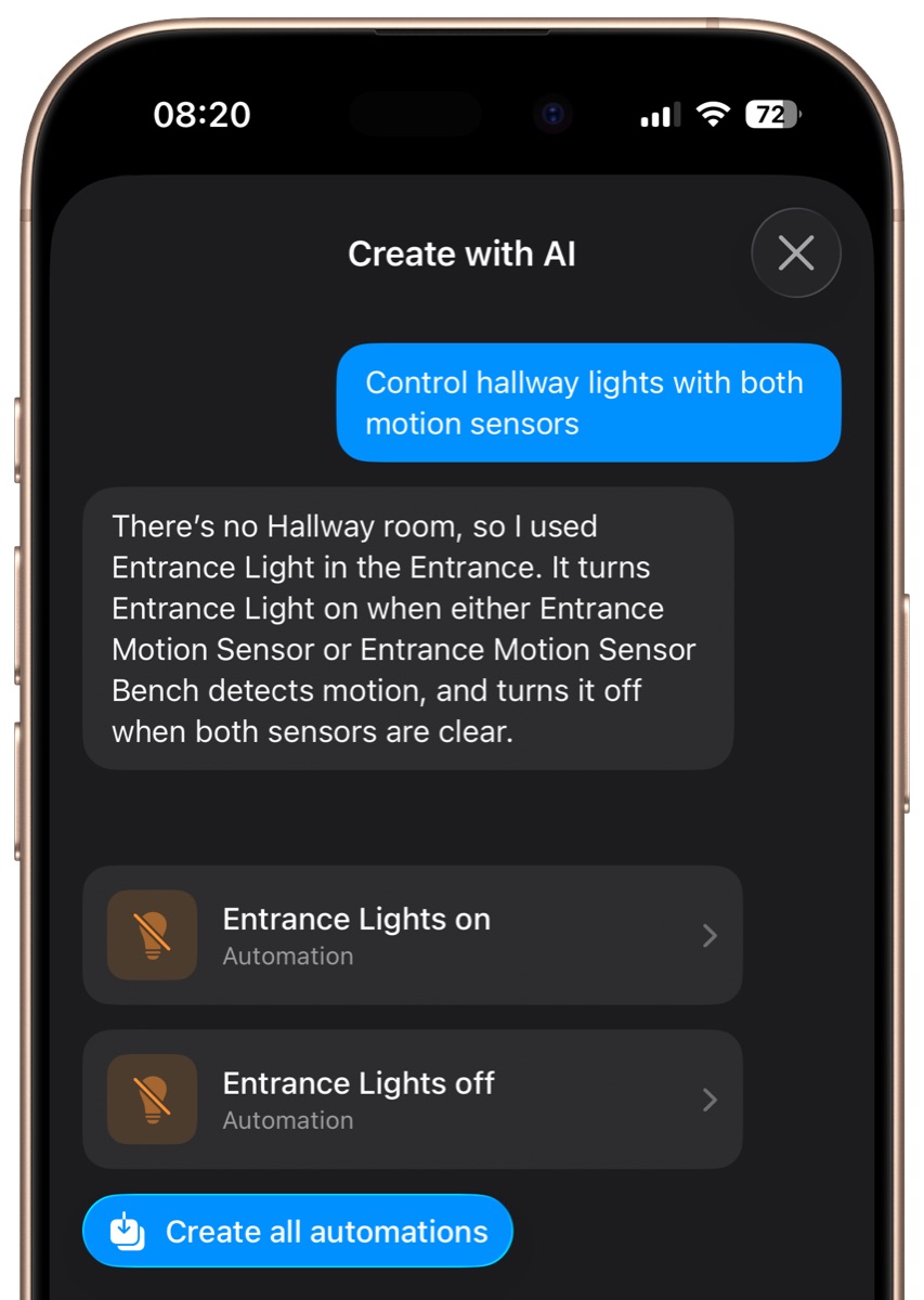 Controller AI passt eine bestehende Automation per Beschreibung an