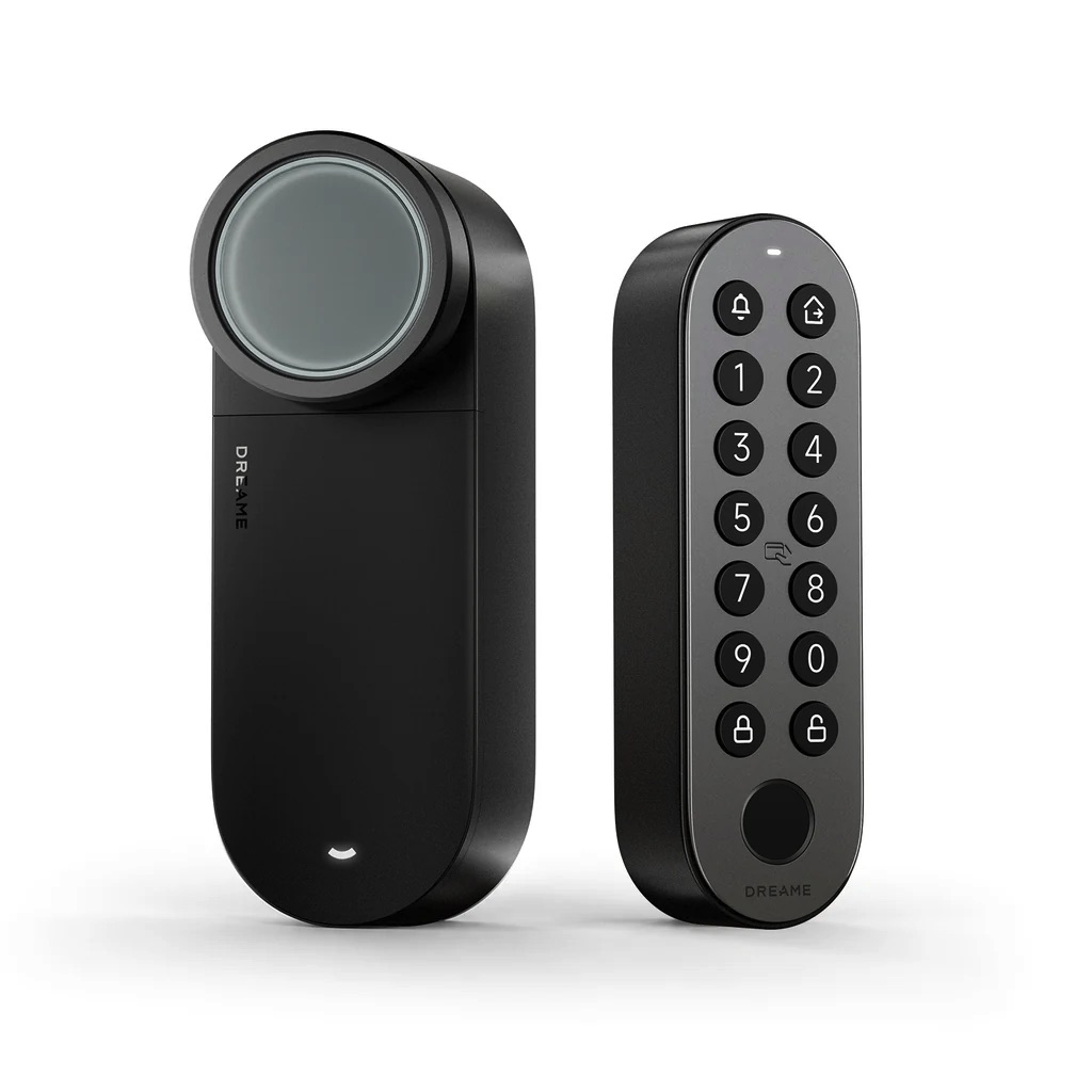 Black Dreame Navo E10 lock drive next to the keypad with fingerprint reader