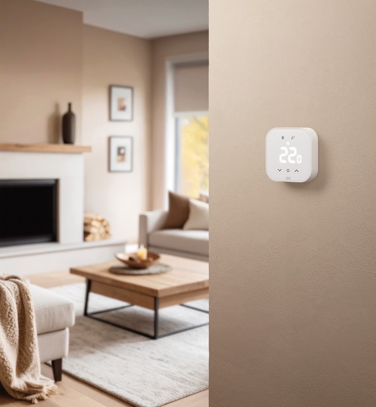 Eve Thermostat an einer Wohnzimmerwand