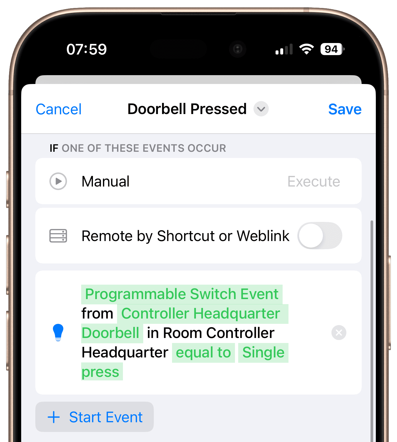 Workflow-Startereignis für Tastendruck