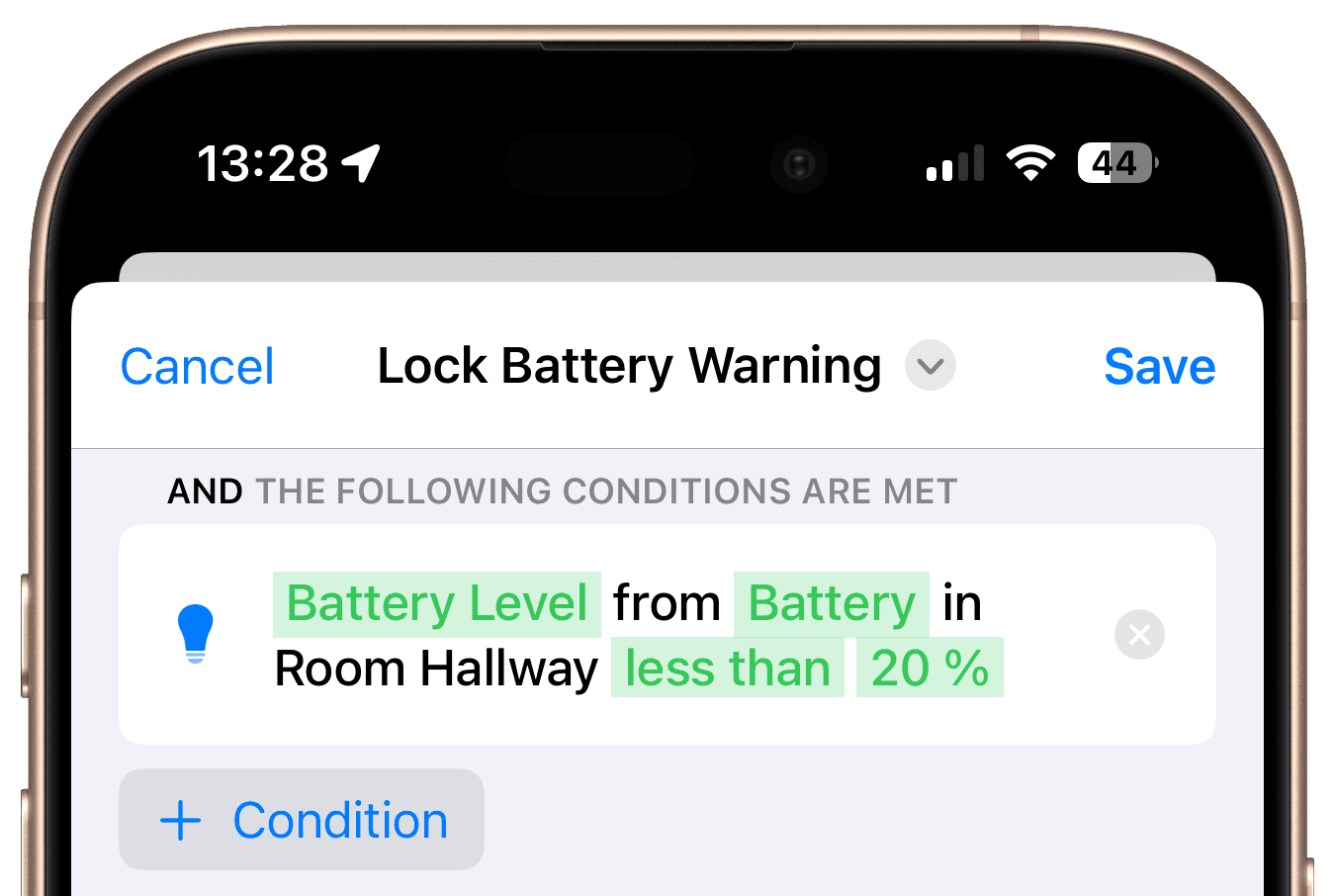 Bedingung mit Vergleich des Batteriestands