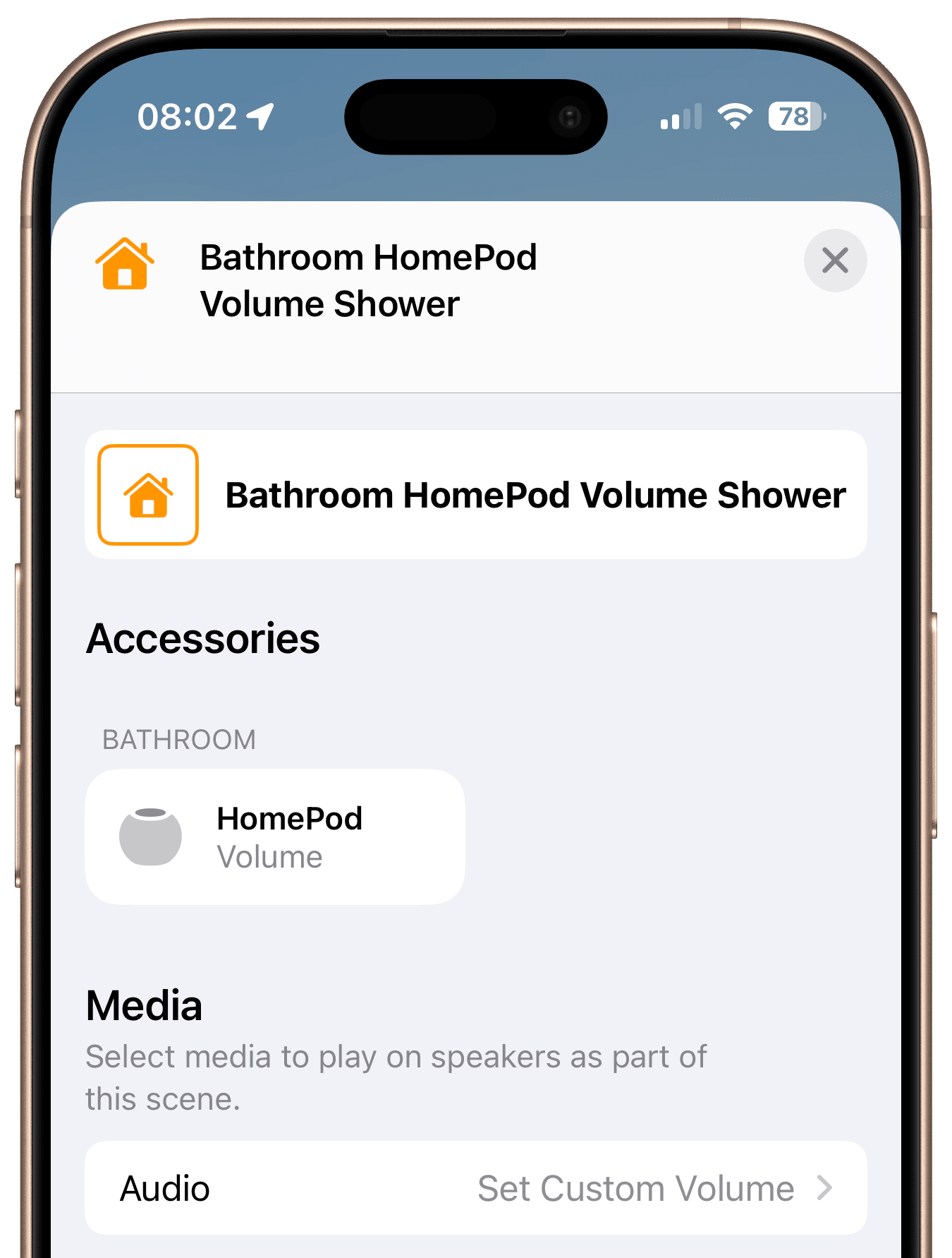 Apple-Home-Szene zur Lautstärkeerhöhung