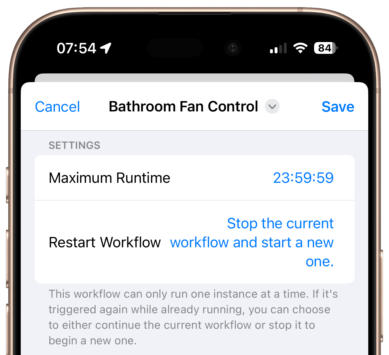 Workflow-Einstellungen für Neustartverhalten beim Badlüfter