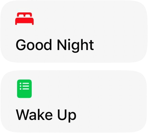 Widget-Kacheln für Good Night und Wake Up