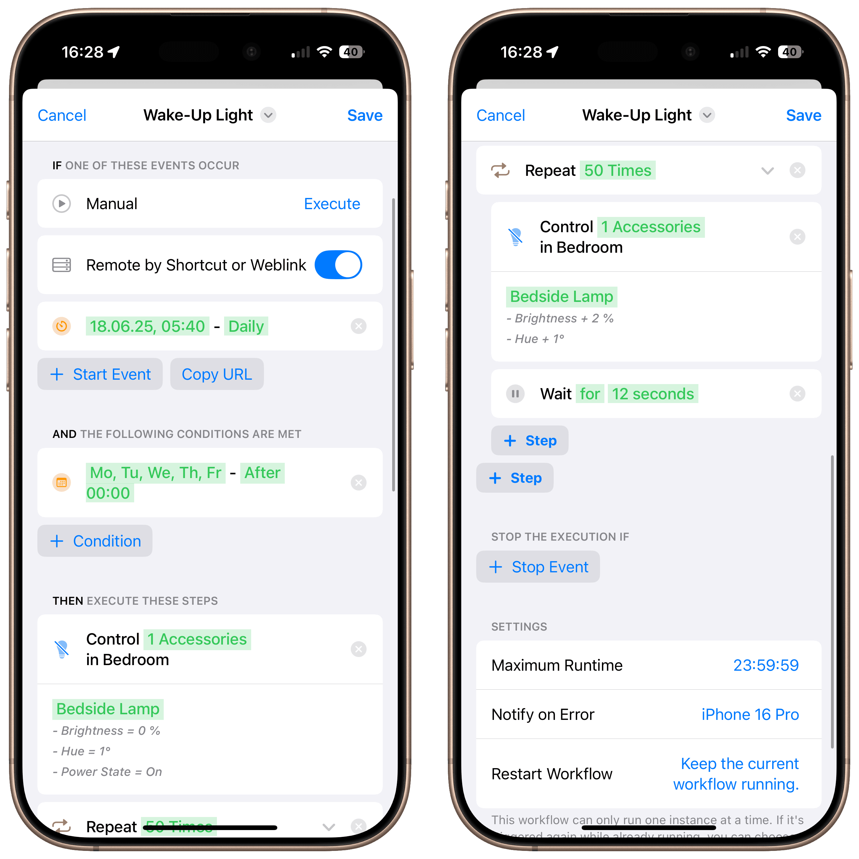 Finale Übersicht des Wake-Up-Light-Workflows