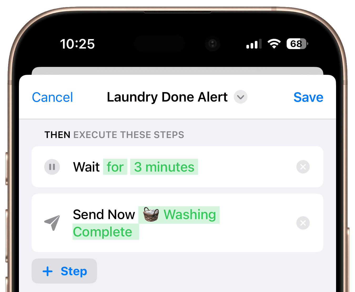 Workflow-Schritte mit Warte-Schritt und Benachrichtigung
