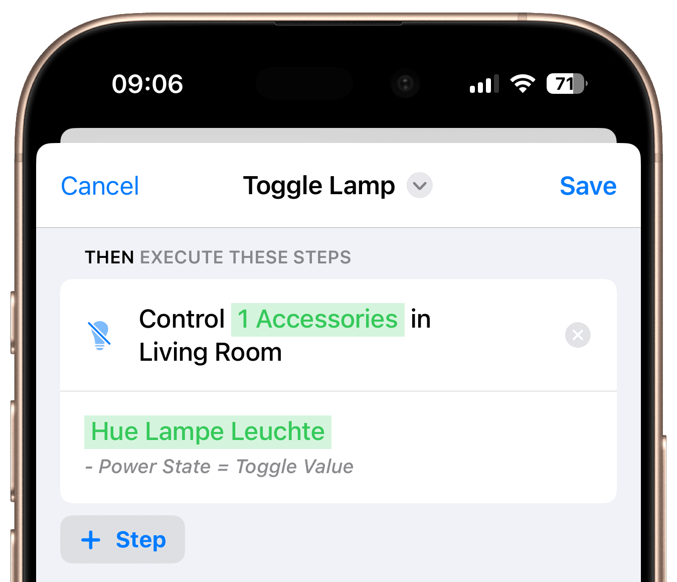Finale Übersicht des Lampe-umschalten-Workflows