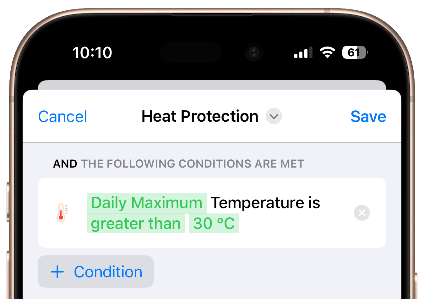 Temperaturbedingung mit Daily-Maximum-Grenzwert