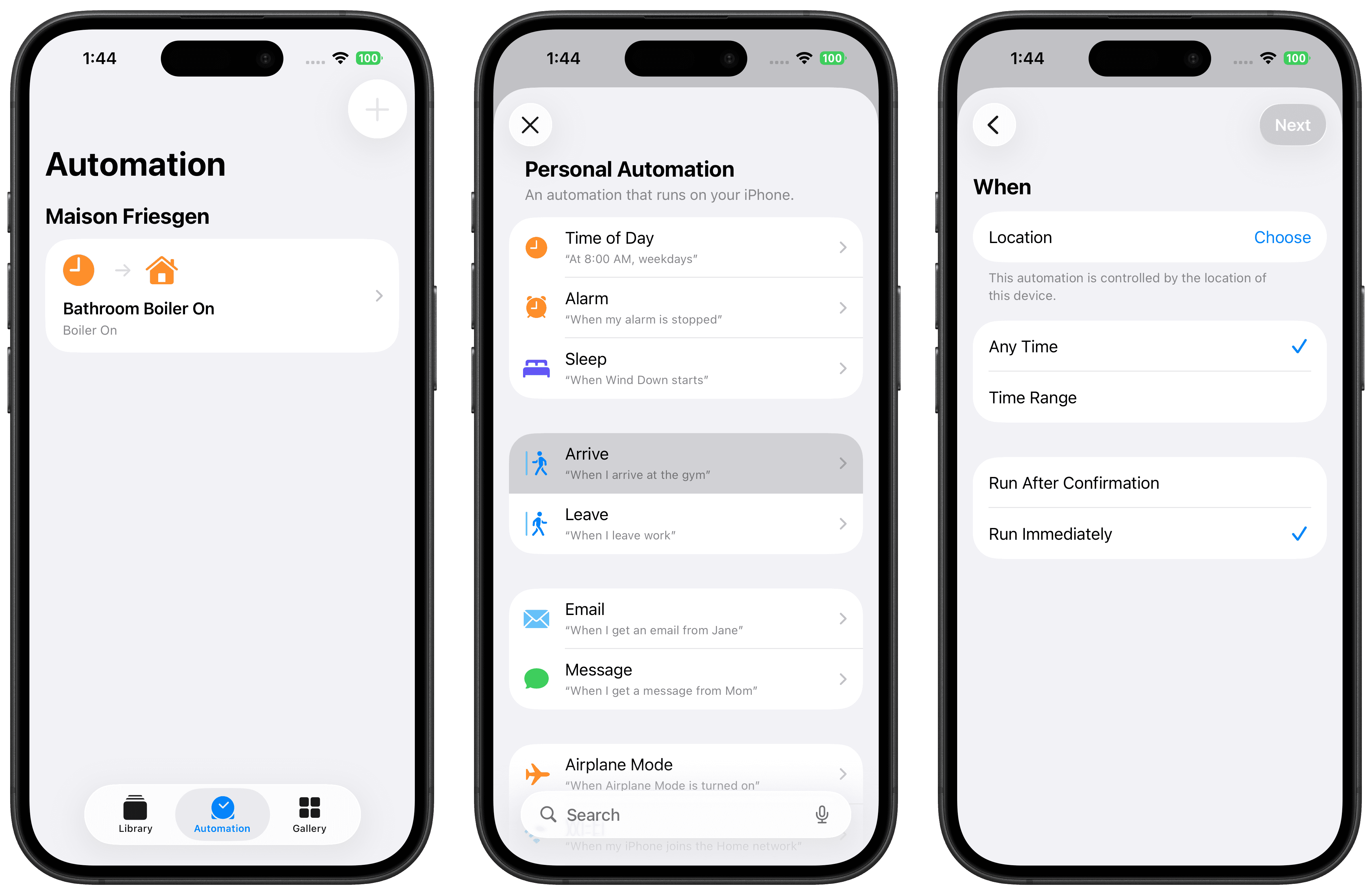 Kurzbefehle-Automation mit Arrive-Trigger